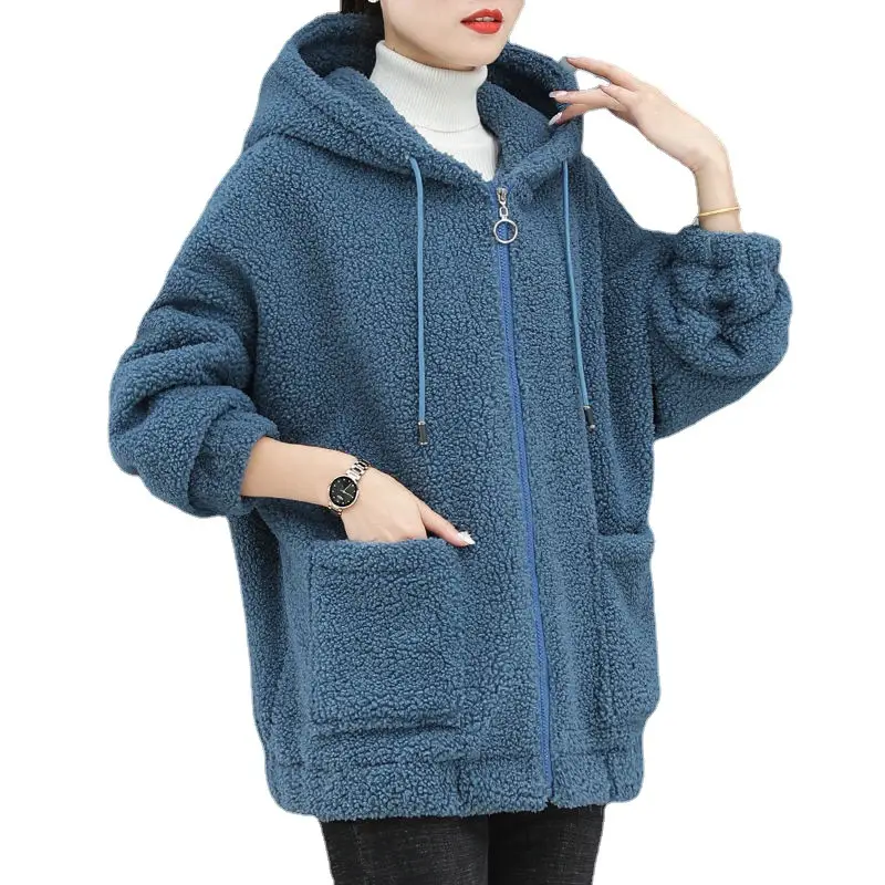 Women Fleece Hoodie Purple Thickened Winter Coat