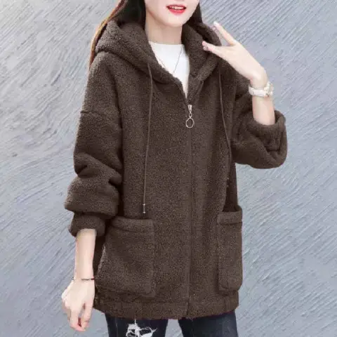 Women Fleece Hoodie Purple Thickened Winter Coat