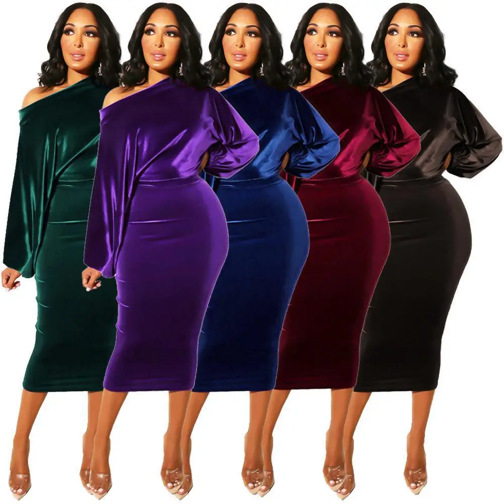 2022 Velvet One-Shoulder Skirt Dress for Women - Image 4