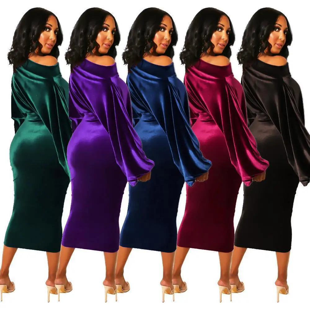 2022 Velvet One-Shoulder Skirt Dress for Women - Image 6