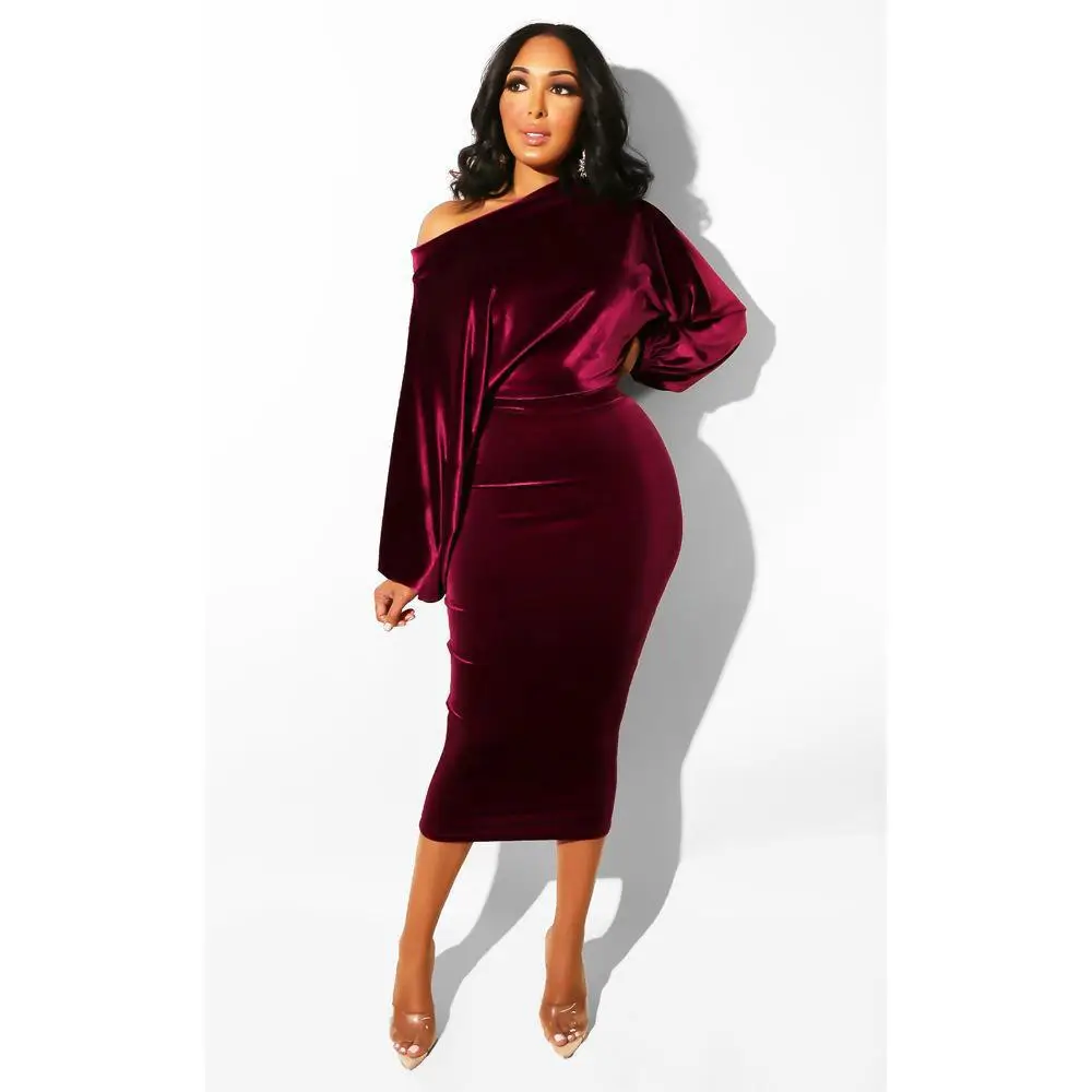 2022 Velvet One-Shoulder Skirt Dress for Women - Image 7