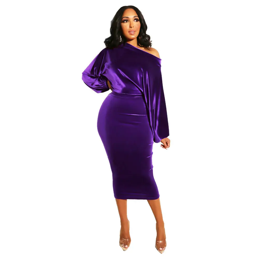 2022 Velvet One-Shoulder Skirt Dress for Women - Image 2