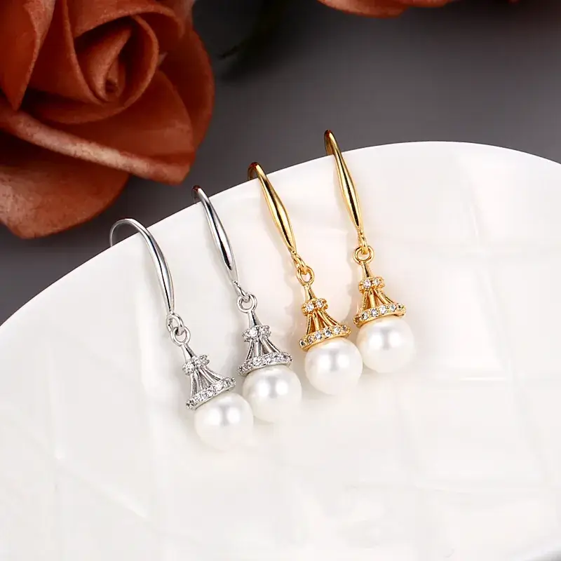 Korean Style Pearl Pendant & Earrings Set Gold Silver - Image 10