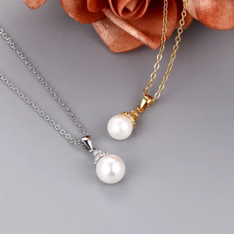 Korean Style Pearl Pendant & Earrings Set Gold Silver - Image 11