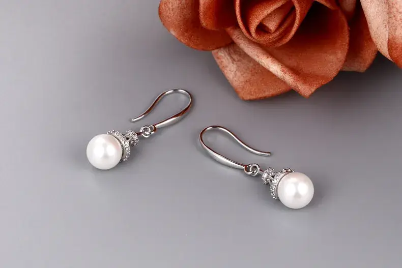 Korean Style Pearl Pendant & Earrings Set Gold Silver - Image 5