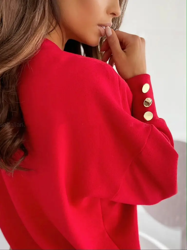 Blue Knitted V-Neck Cuff Button Sweater — feature 7