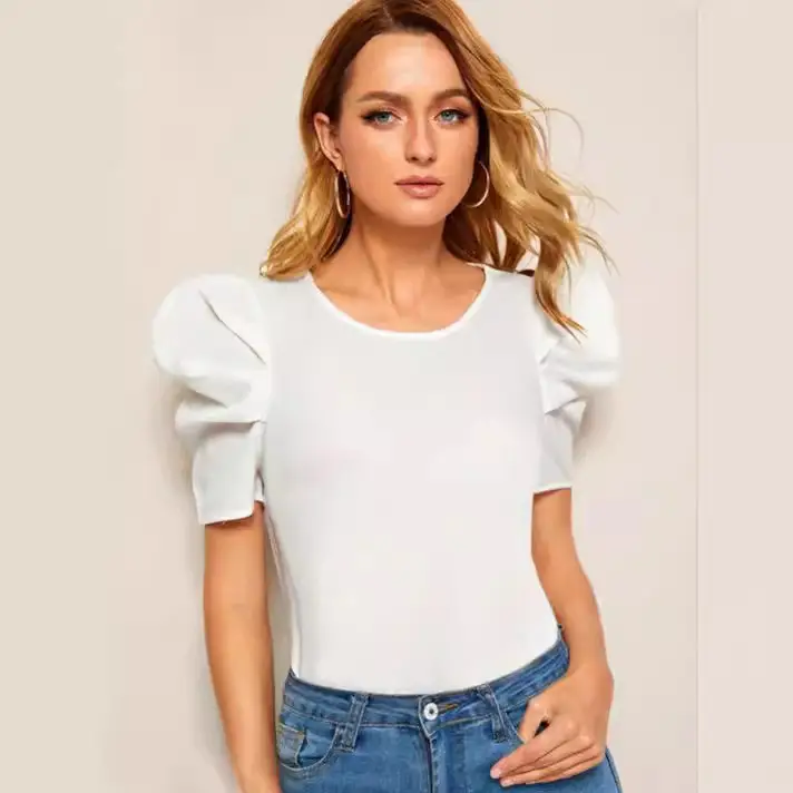Red Puff Sleeve Women's Top with Chain Strap