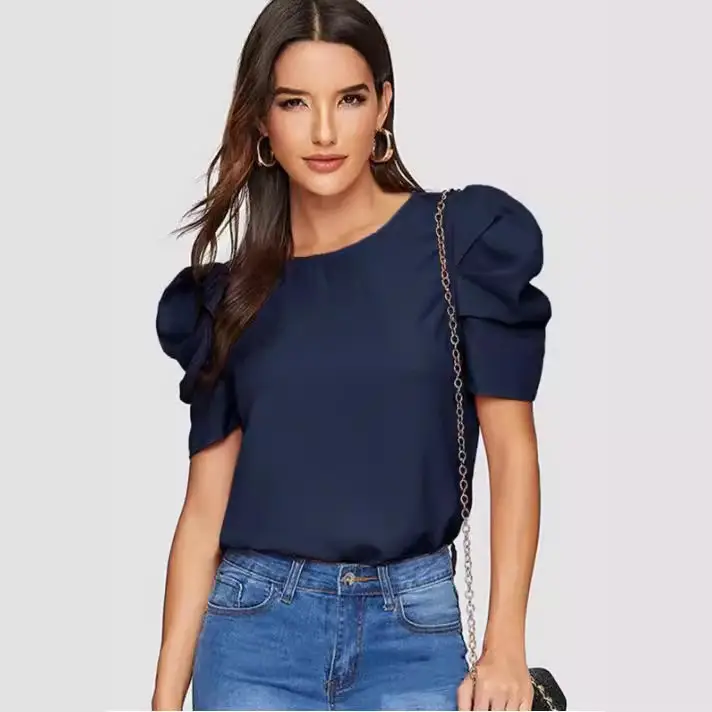 Red Puff Sleeve Women's Top with Chain Strap