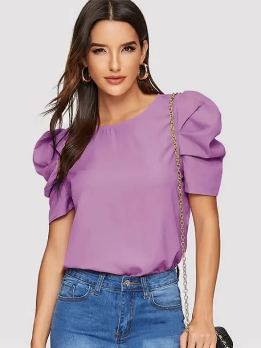 Red Puff Sleeve Women's Top with Chain Strap