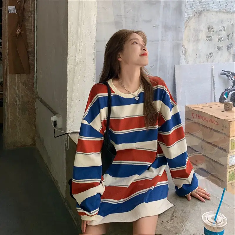 Women Striped Loose Fit T-Shirt 2021 New Spring - Image 5