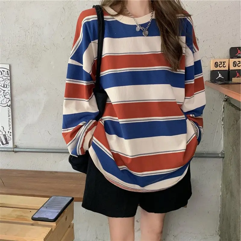 Women Striped Loose Fit T-Shirt 2021 New Spring - Image 2