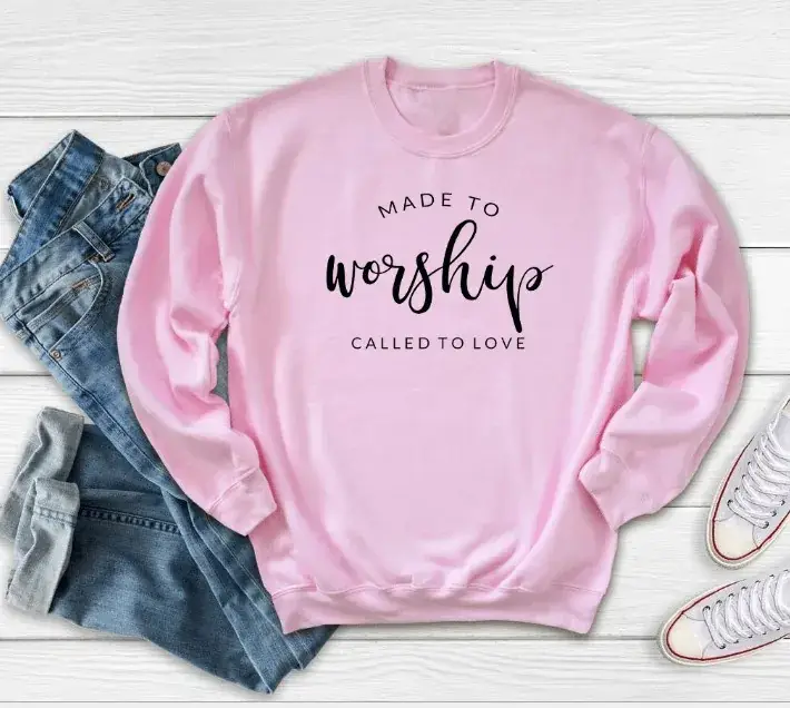 Pink Sweatshirt "Made to Worship" Casual Wear - Image 3
