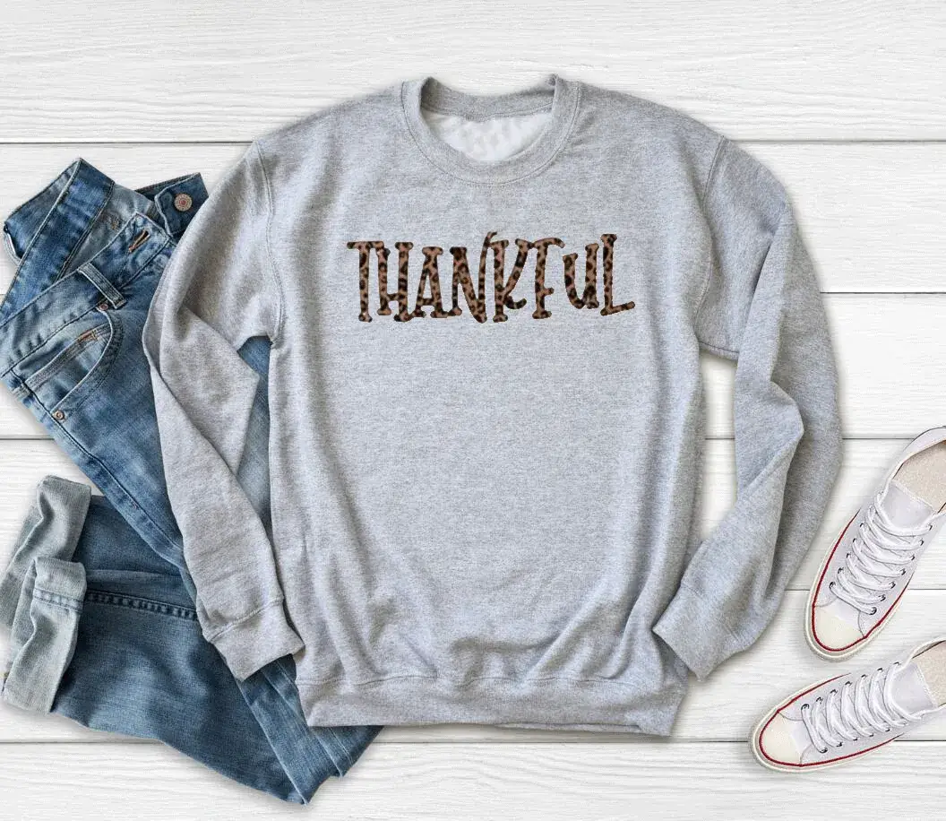 Thankful Letter Printed Crewneck Sweatshirt