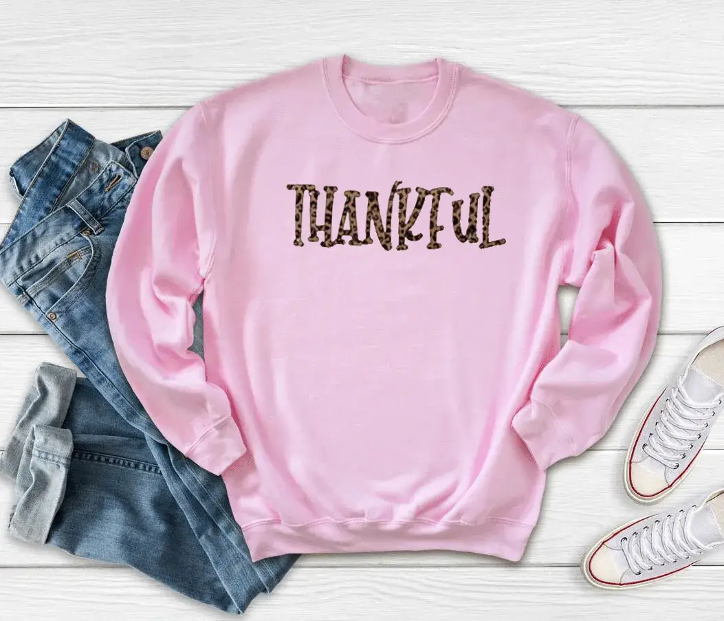 Thankful Letter Printed Crewneck Sweatshirt