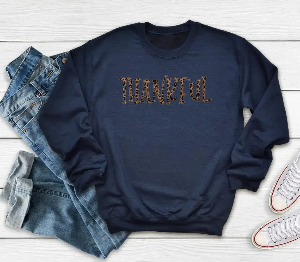 Thankful Letter Printed Crewneck Sweatshirt