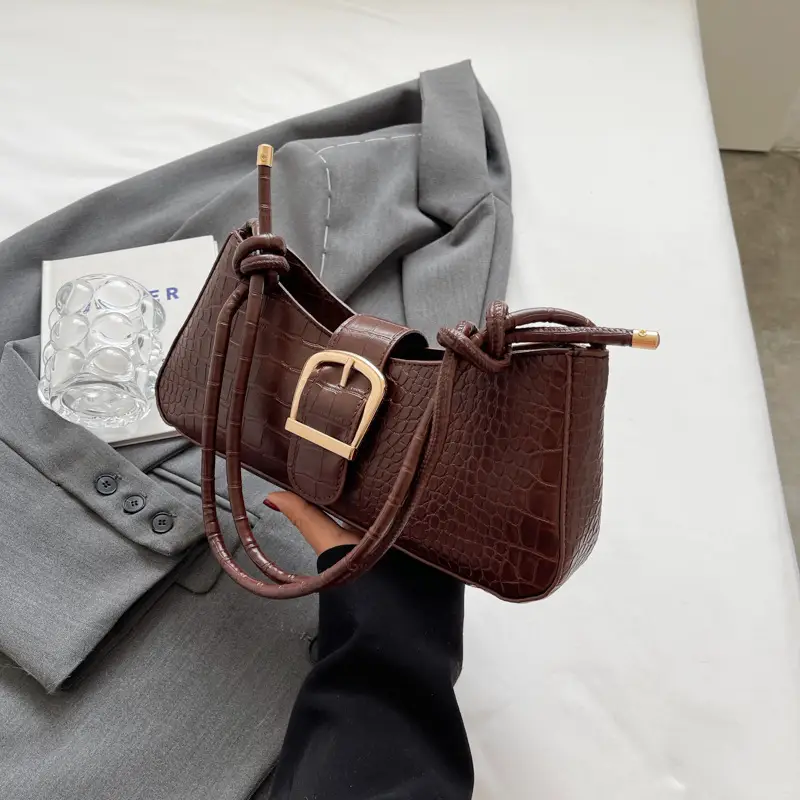 Trendy Brown Textured Shoulder Bag for Women - Image 5