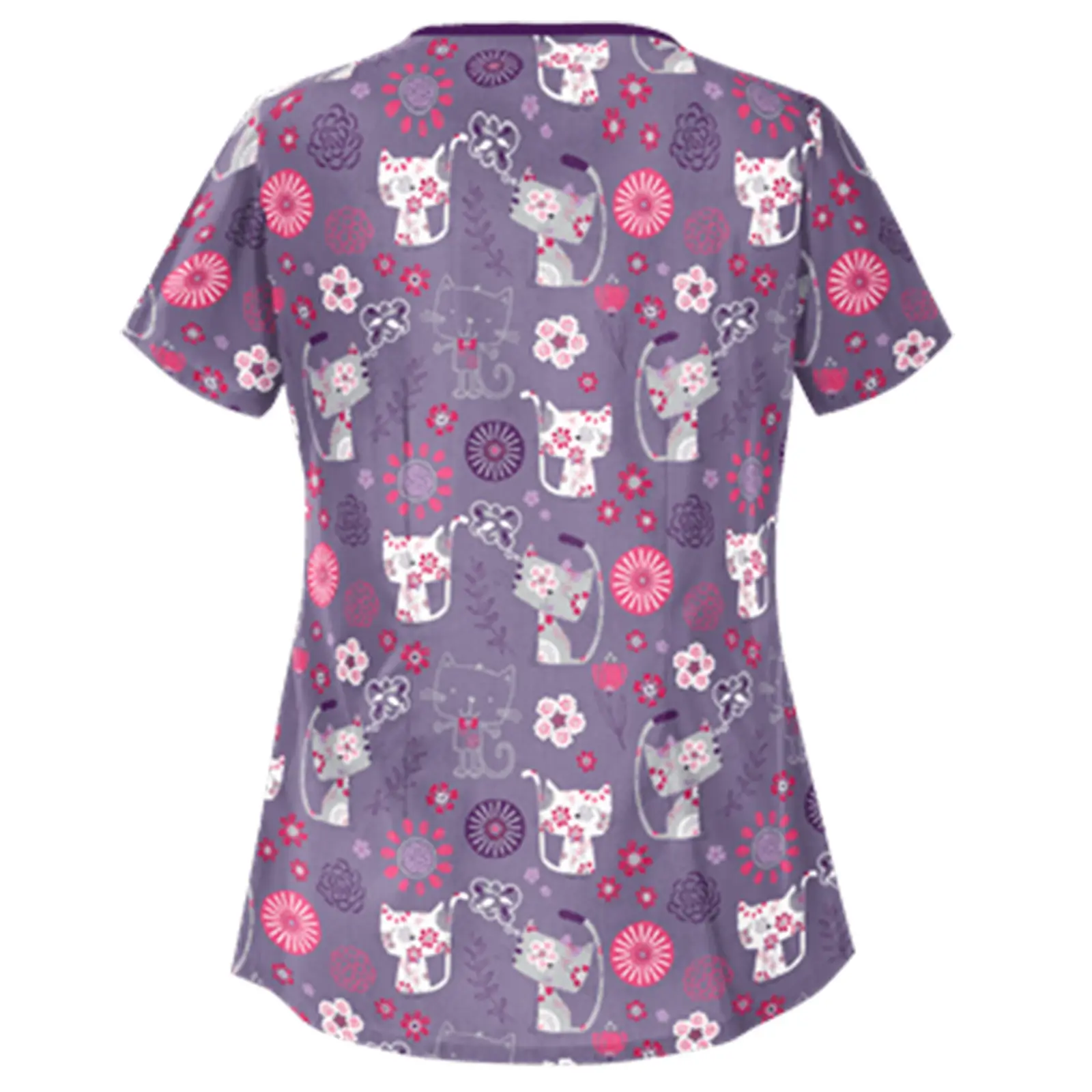 2021 Sweet Floral Nurse T-shirt Women Purple Slim Fit - Image 9