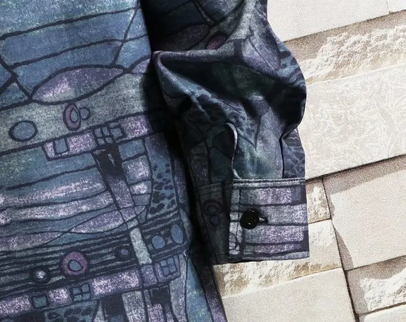 Men Tie-Dye Long Sleeve Shirt Dark Blue Loose Fit - Image 4