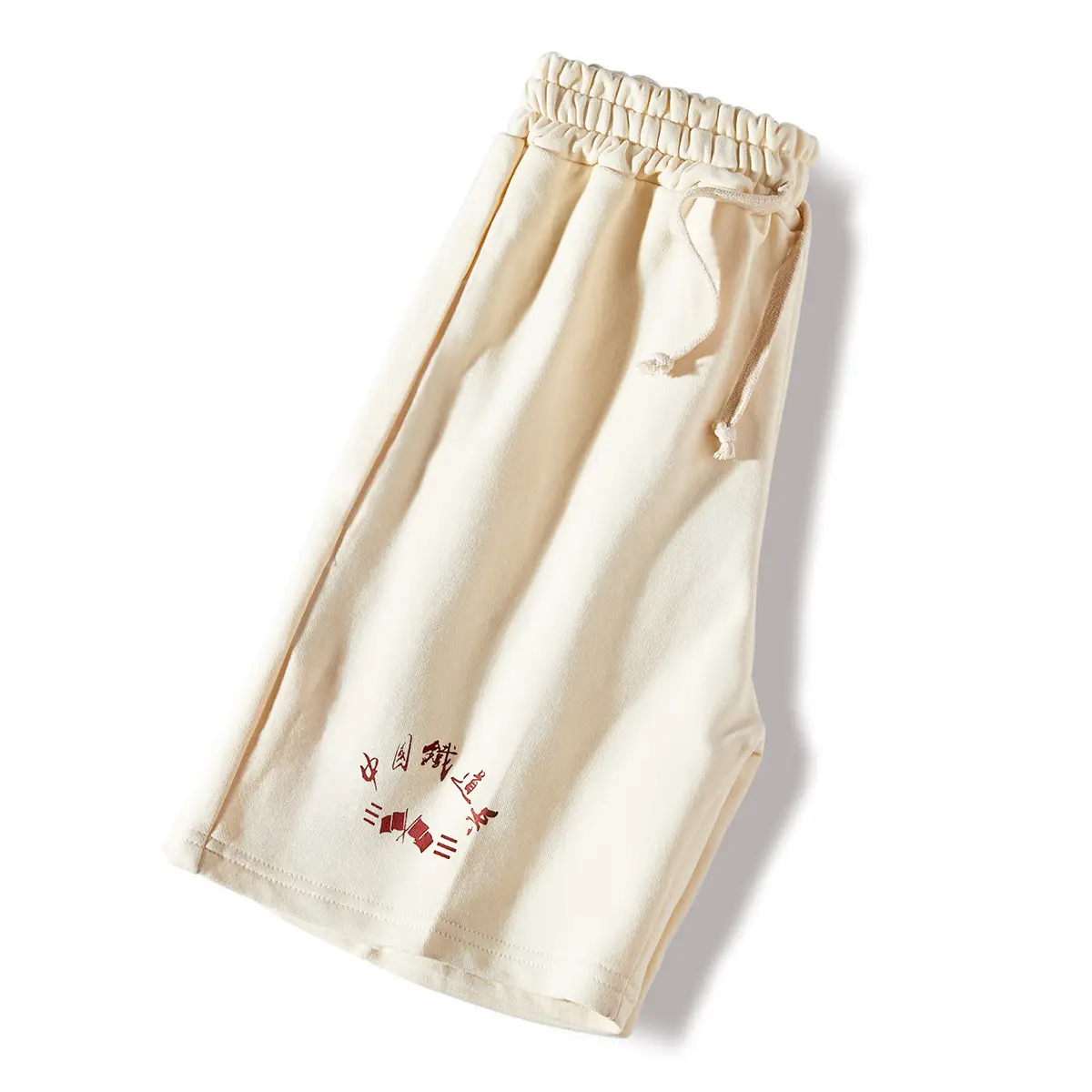 Men Knitted Printed Shorts Cream Japanese Style - Image 3