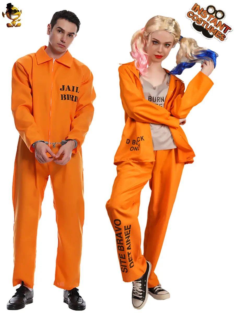 Halloween Male Female Couple Model Orange Prisoner Cosplay Jumpsuit Suit - Image 2