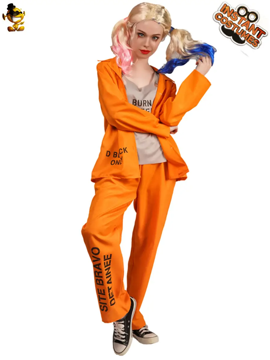 Halloween Male Female Couple Model Orange Prisoner Cosplay Jumpsuit Suit - Image 4