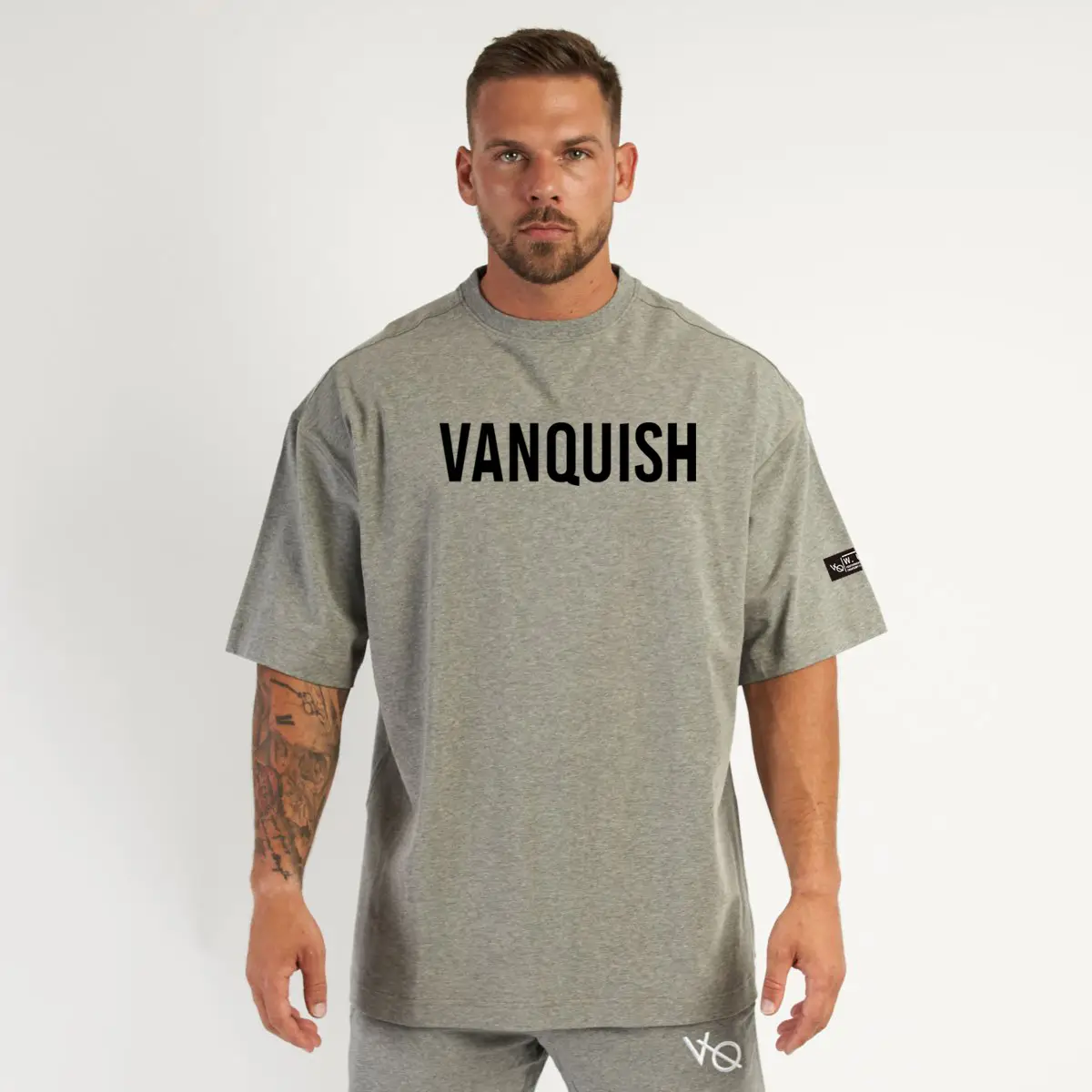 Men Grey Running Fitness T-Shirt Large Round Neck - Image 2