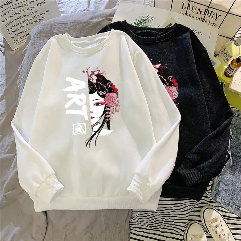 Women's Black Korean Cartoon Sweatshirt Plus Size