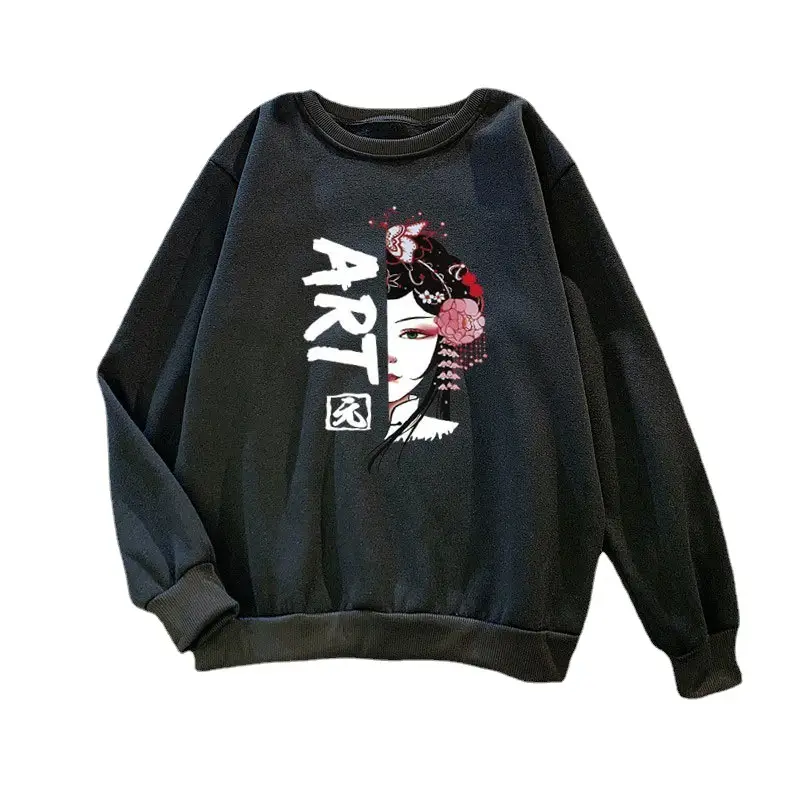 Women's Black Korean Cartoon Sweatshirt Plus Size
