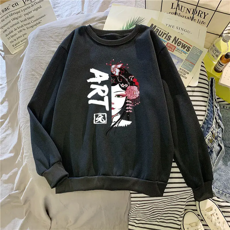 Women's Black Korean Cartoon Sweatshirt Plus Size — feature 2