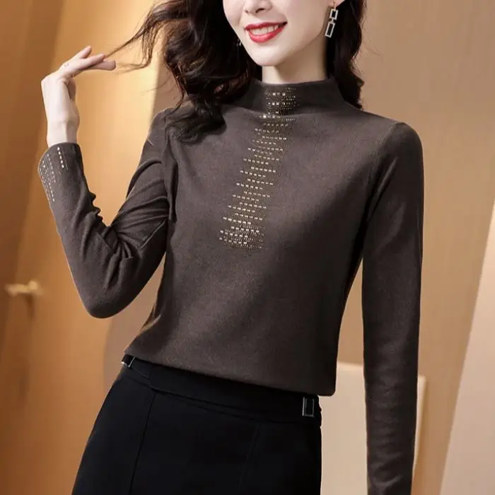 2021 Black Embroidered Long Sleeve Women's T-Shirt - Image 3