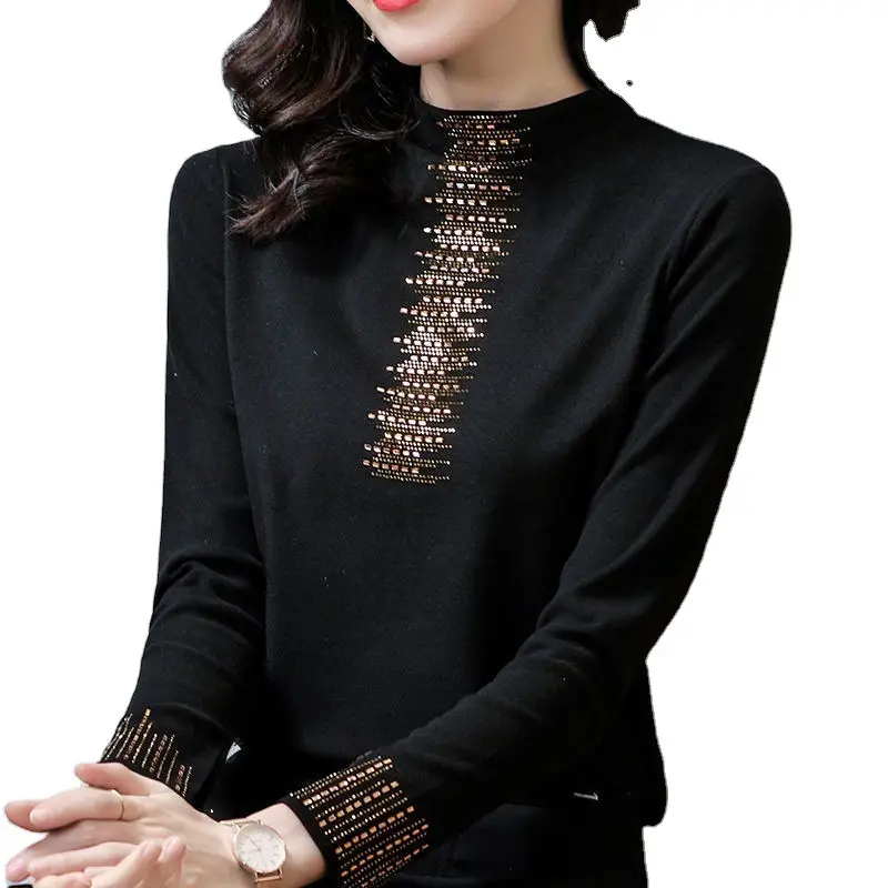 2021 Black Embroidered Long Sleeve Women's T-Shirt - Image 5