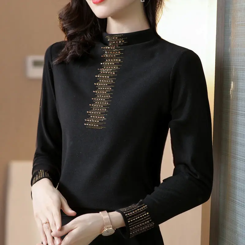 2021 Black Embroidered Long Sleeve Women's T-Shirt — feature 1
