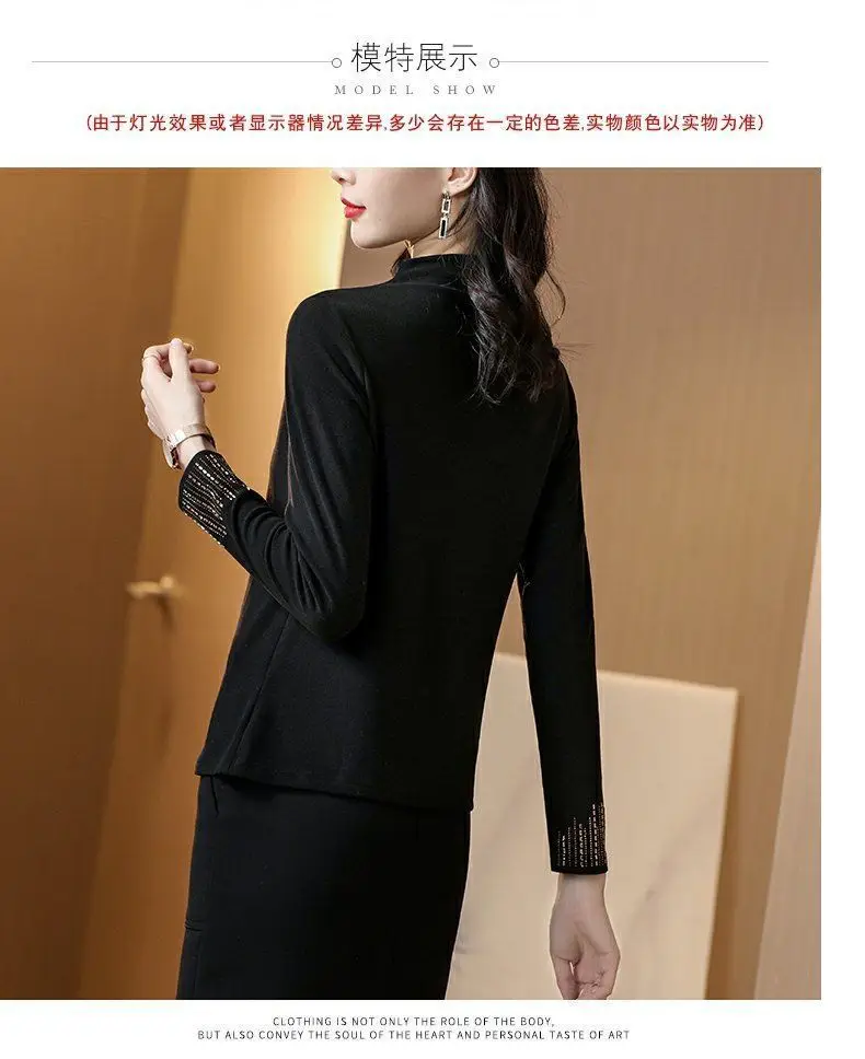 2021 Black Embroidered Long Sleeve Women's T-Shirt — feature 11