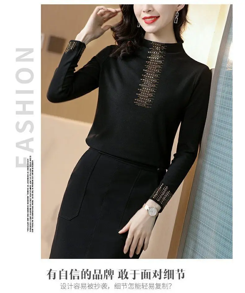 2021 Black Embroidered Long Sleeve Women's T-Shirt — feature 12