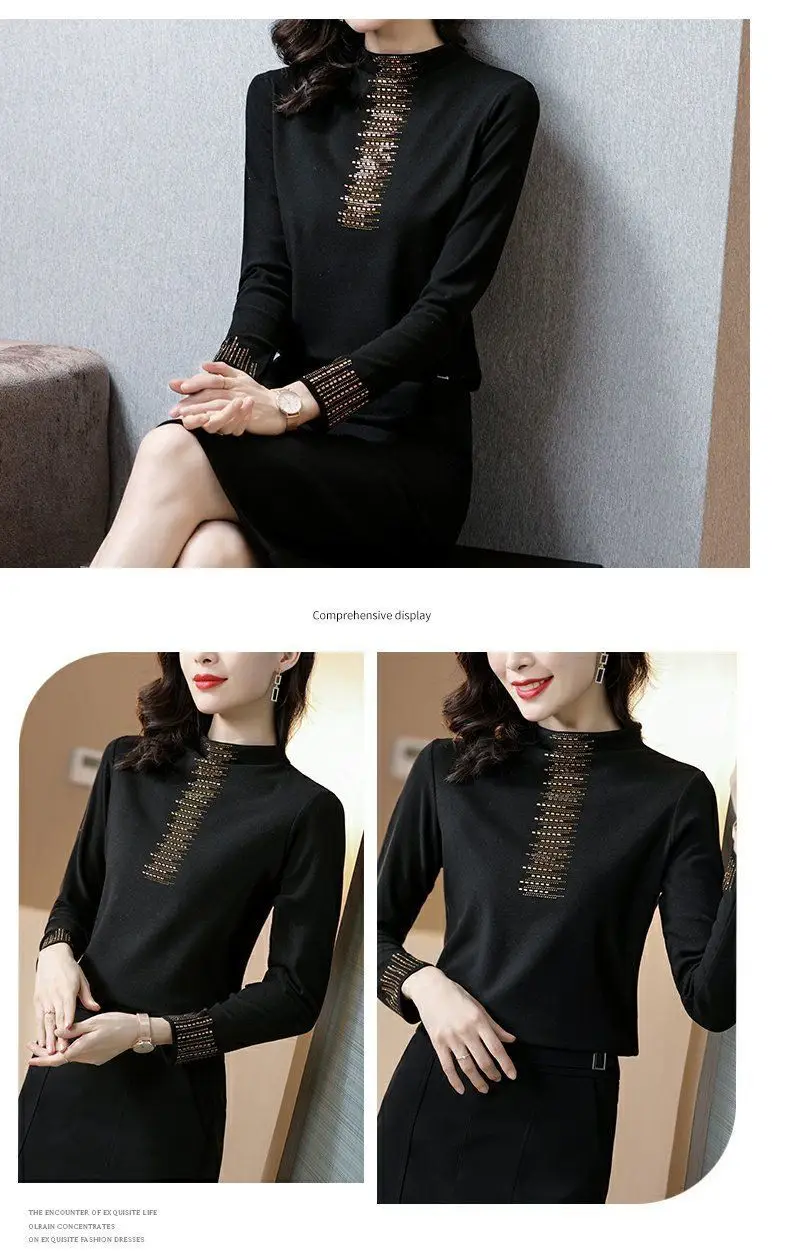 2021 Black Embroidered Long Sleeve Women's T-Shirt — feature 13