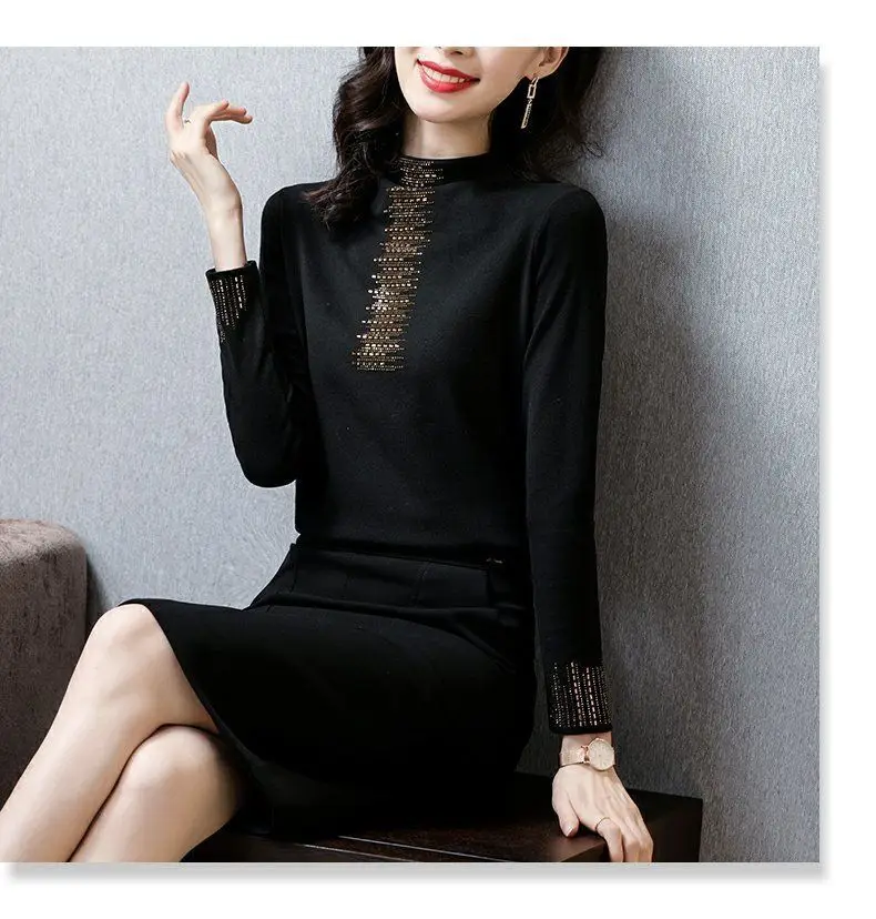 2021 Black Embroidered Long Sleeve Women's T-Shirt — feature 14