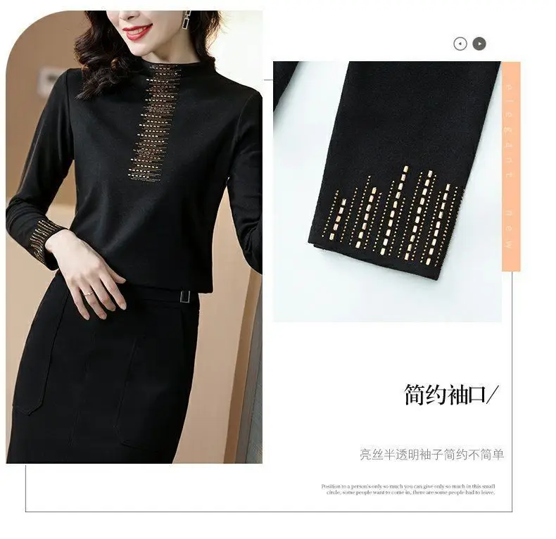 2021 Black Embroidered Long Sleeve Women's T-Shirt — feature 9