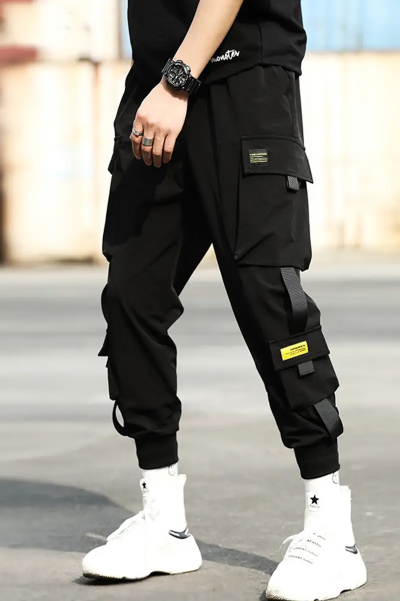 Men Fleece Lined Ankle-Tied Pants Black