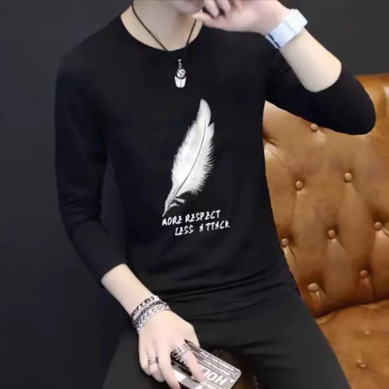 Men Black Paris Print Long Sleeve T-Shirt Slim Fit - Image 2