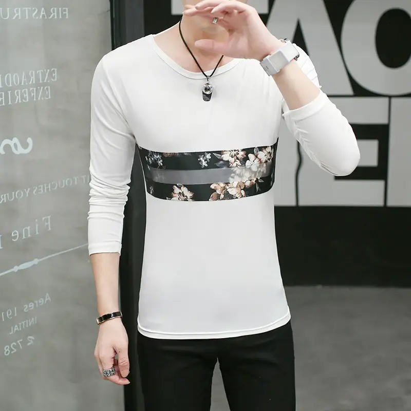 Men Black Paris Print Long Sleeve T-Shirt Slim Fit - Image 5