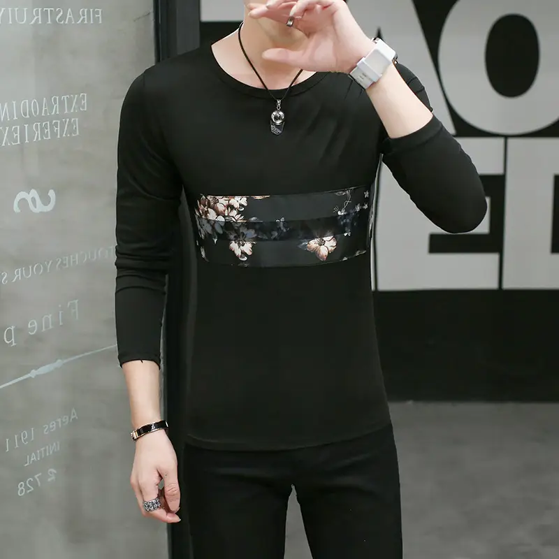 Men Black Paris Print Long Sleeve T-Shirt Slim Fit - Image 6