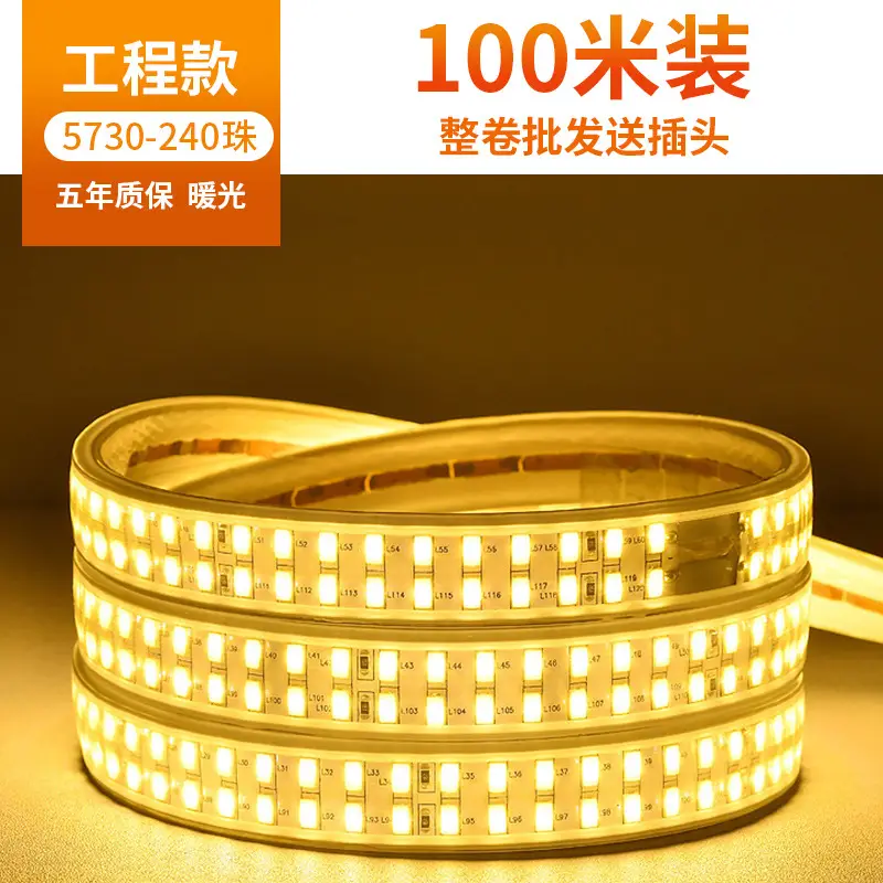 Living room 5730 highlight Double Row high voltage led strip wholesale indoor outdoor 2835 three color light waterproof led strip