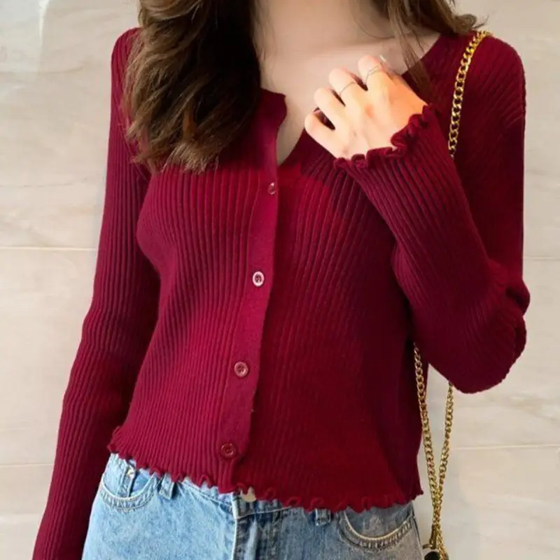 Women Green Knitted Cardigan Jacket Korean Style Loose Fit - Image 2