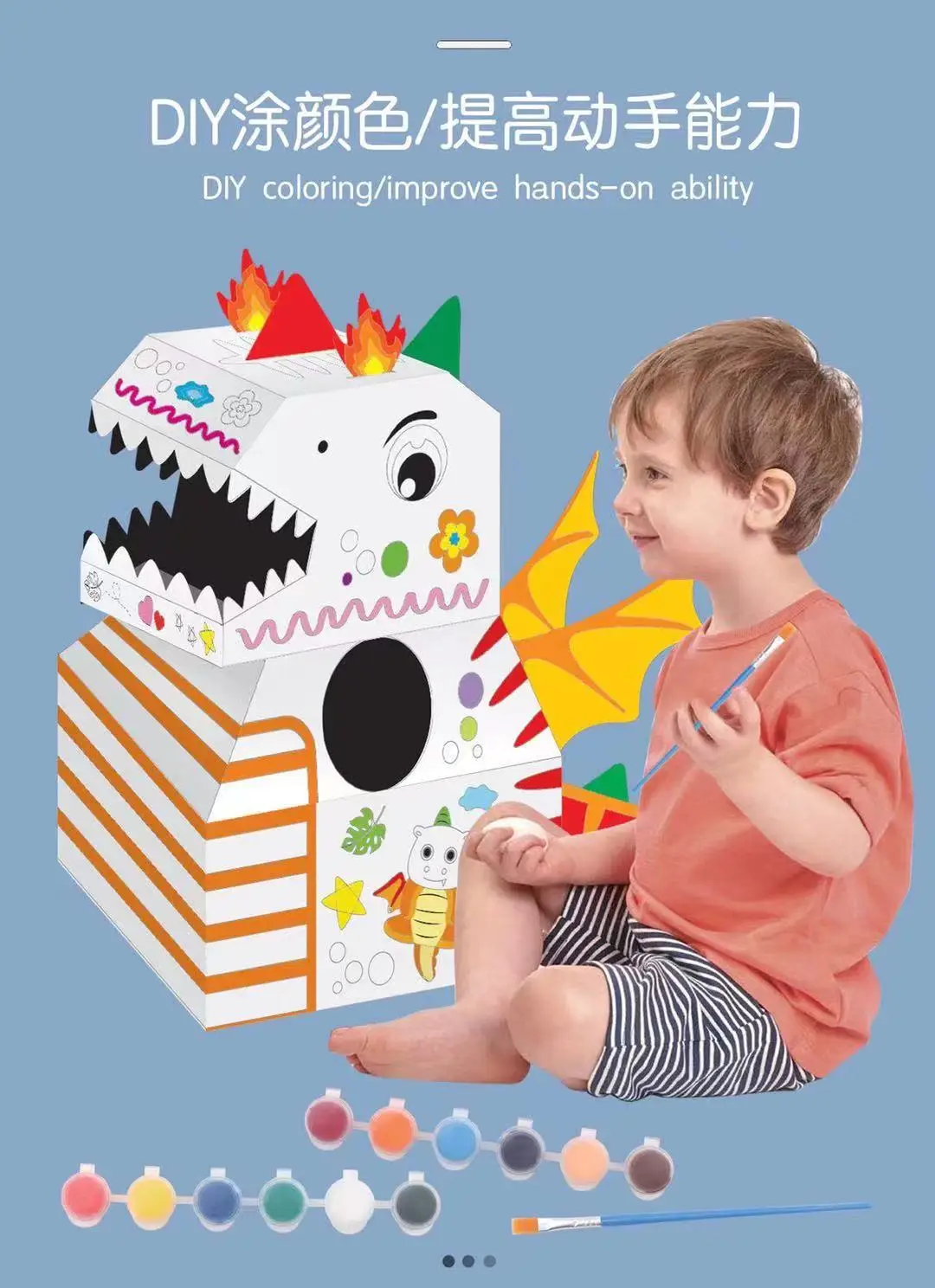 Kids Dragon Head Toy Set Red Yellow DIY Game - Image 27