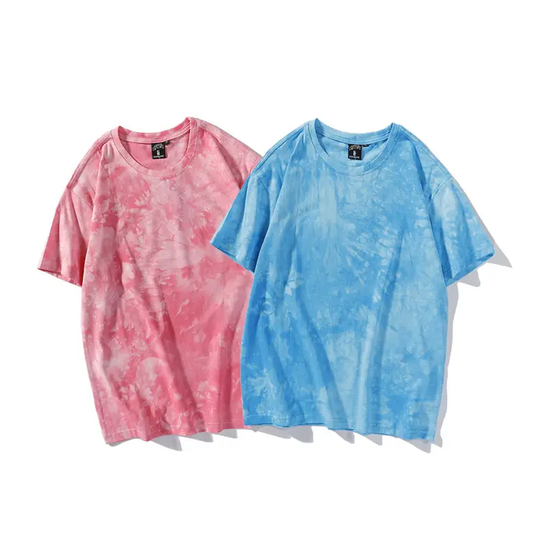Men Tie Dye Loose Sleeve T-Shirt Light Blue - Image 44