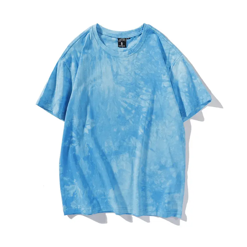 Men Tie Dye Loose Sleeve T-Shirt Light Blue - Image 2