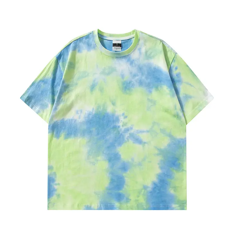 Men Tie Dye Loose Sleeve T-Shirt Light Blue - Image 43