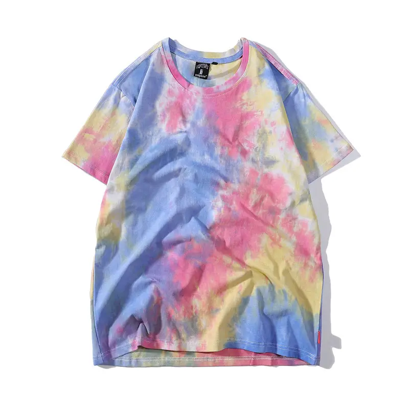 Men Tie Dye Loose Sleeve T-Shirt Light Blue - Image 3