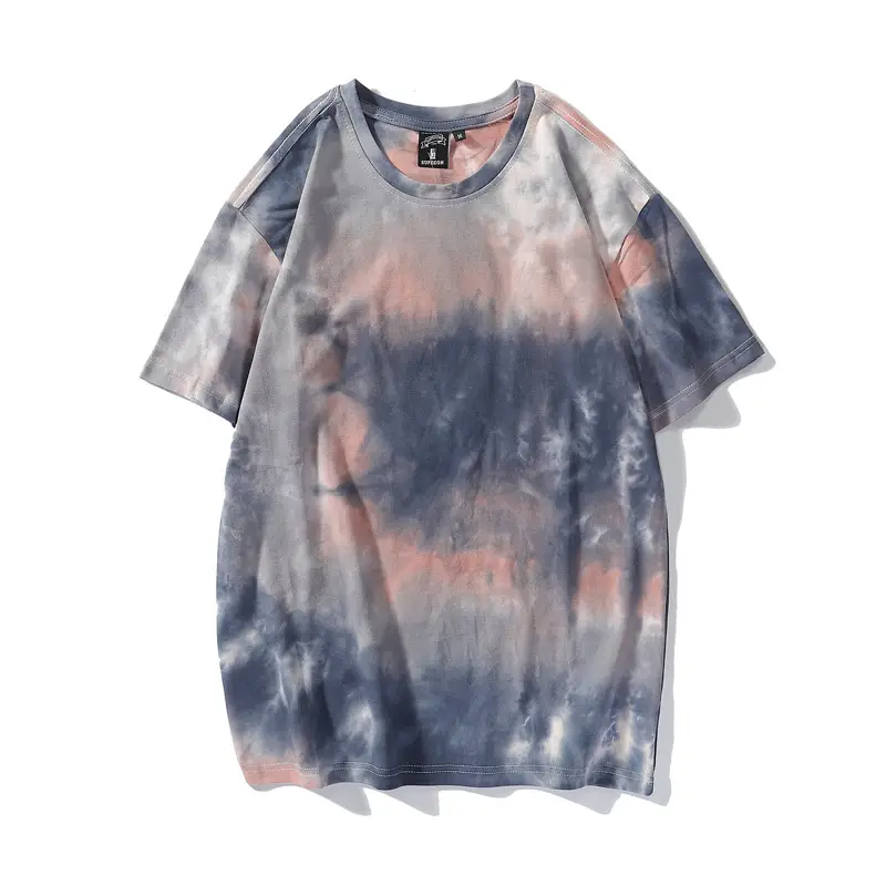 Men Tie Dye Loose Sleeve T-Shirt Light Blue - Image 8