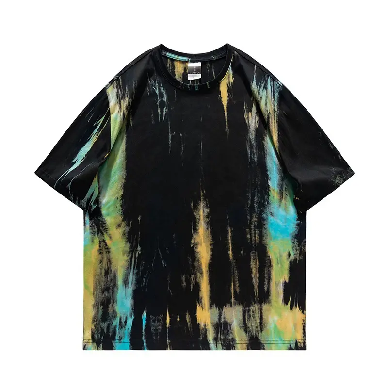 Men Tie Dye Loose Sleeve T-Shirt Light Blue - Image 22